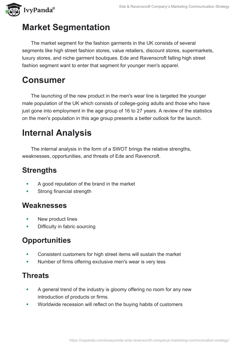 Ede & Ravenscroft Company’s Marketing Communication Strategy. Page 3