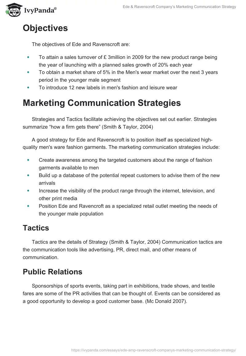 Ede & Ravenscroft Company’s Marketing Communication Strategy. Page 4