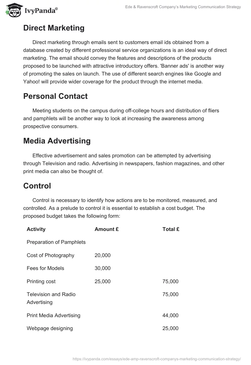 Ede & Ravenscroft Company’s Marketing Communication Strategy. Page 5