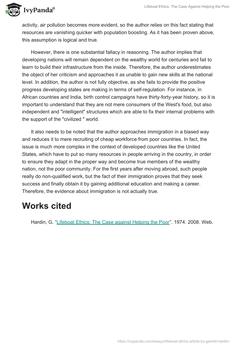 Lifeboat Ethics: The Case Against Helping the Poor. Page 2