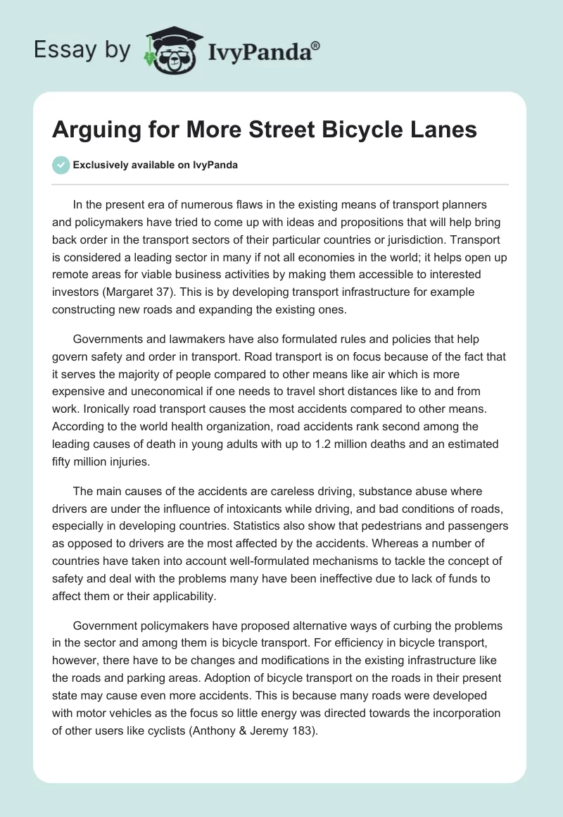 Arguing for More Street Bicycle Lanes. Page 1