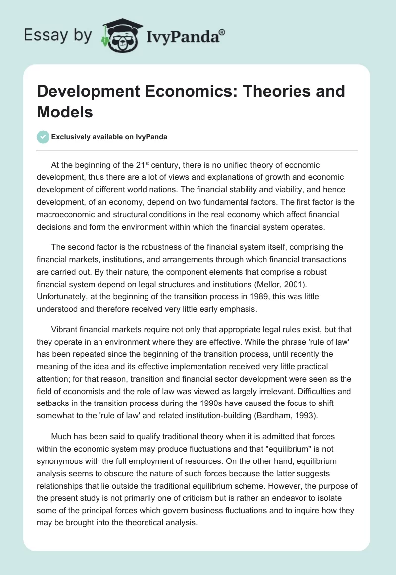 Development Economics: Theories and Models. Page 1