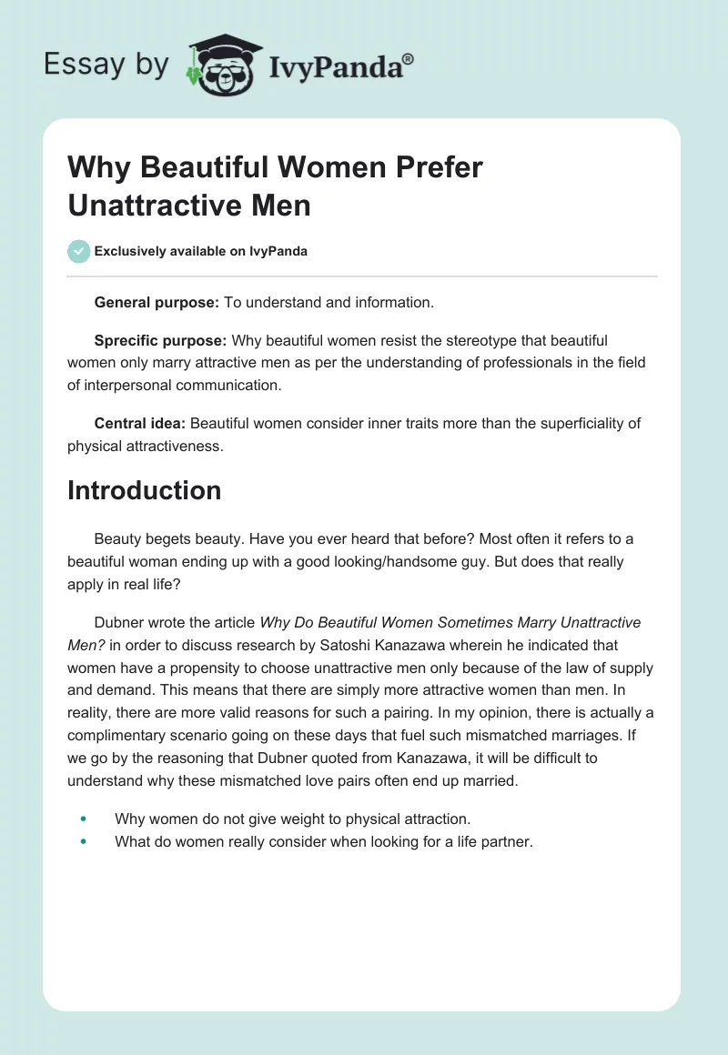 Why Beautiful Women Prefer Unattractive Men. Page 1