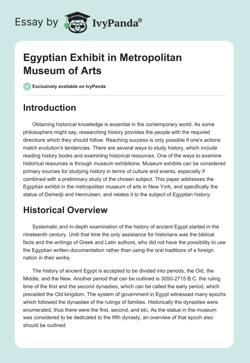 Egyptian Exhibit in Metropolitan Museum of Arts. Page 1