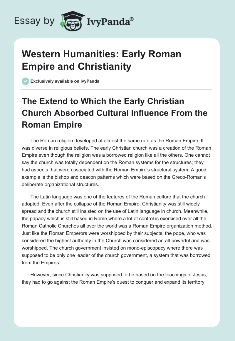 Western Humanities: Early Roman Empire and Christianity. Page 1