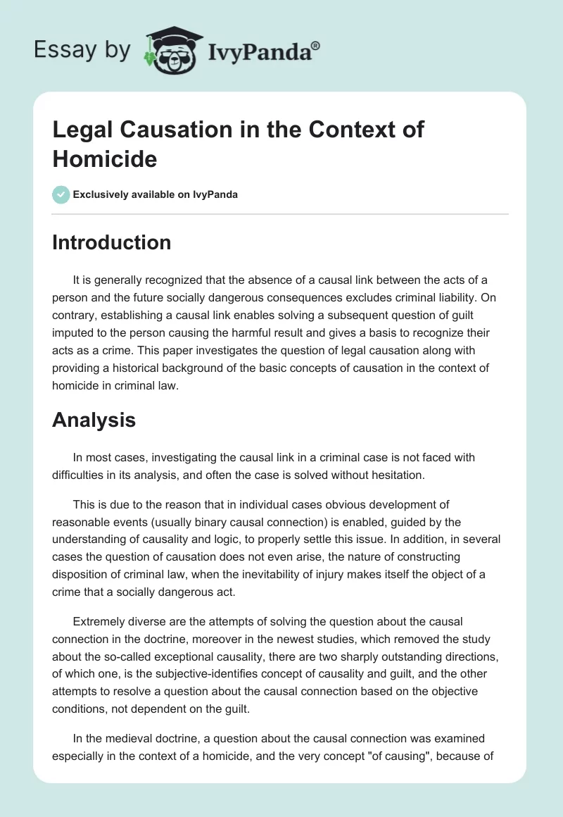 Legal Causation in the Context of Homicide. Page 1
