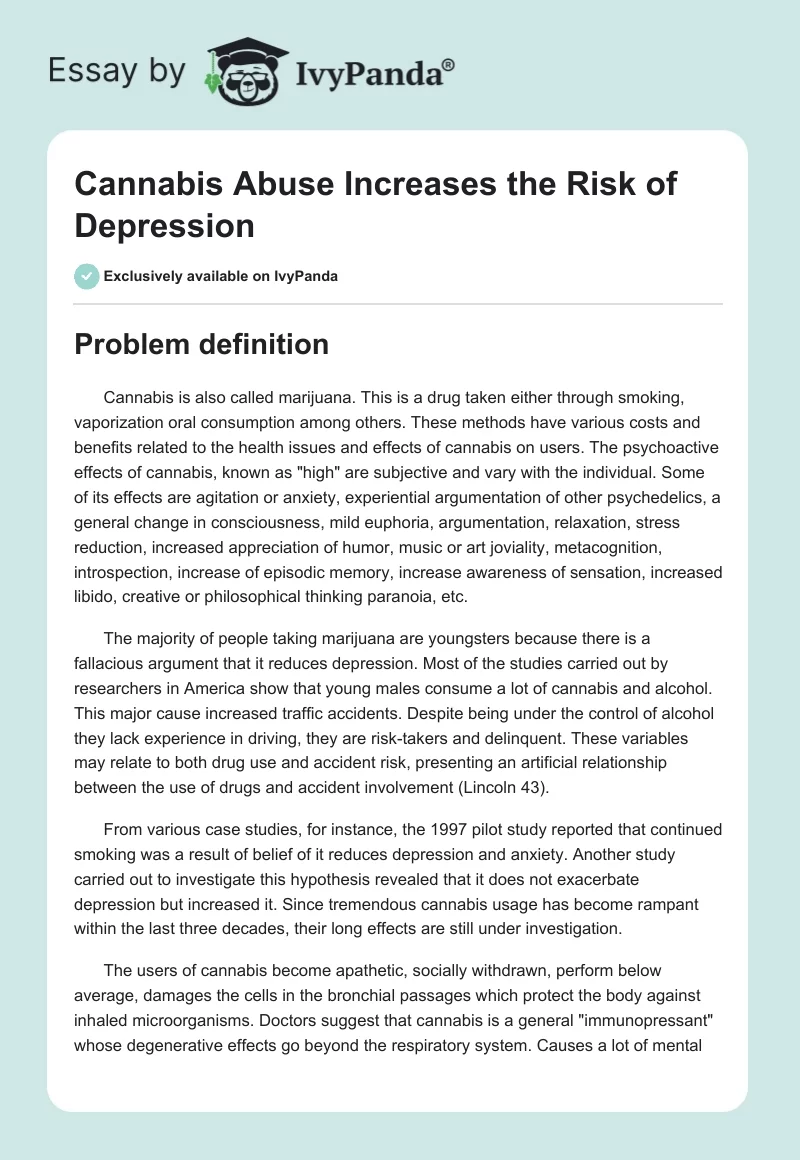 Cannabis Abuse Increases the Risk of Depression. Page 1