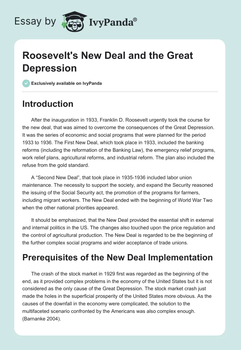 Roosevelt's New Deal and the Great Depression. Page 1