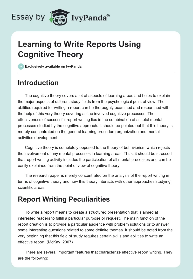 Learning to Write Reports Using Cognitive Theory. Page 1