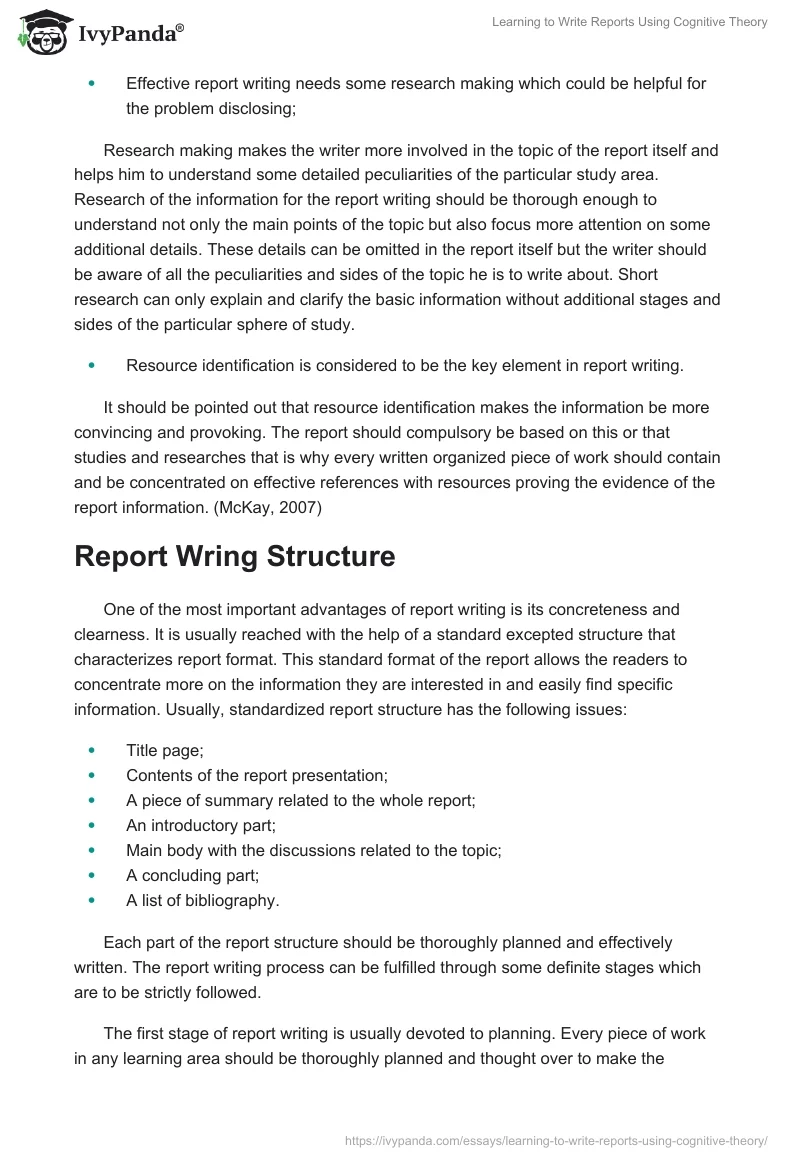 Learning to Write Reports Using Cognitive Theory. Page 3