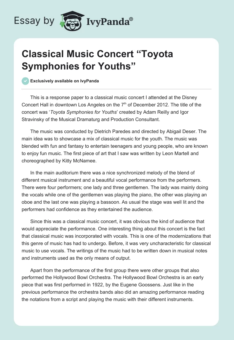 Classical Music Concert “Toyota Symphonies for Youths”. Page 1