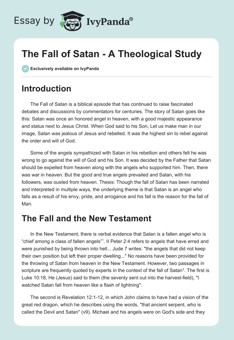 The Fall of Satan - A Theological Study. Page 1