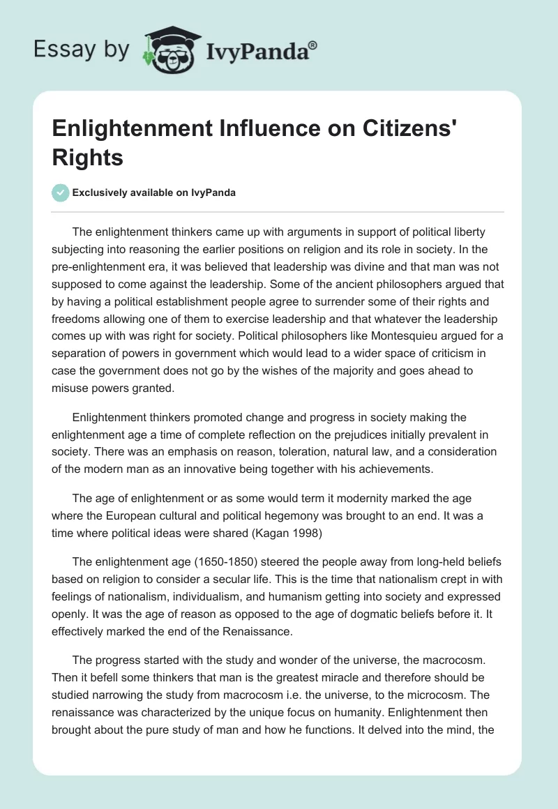 Enlightenment Influence on Citizens' Rights. Page 1