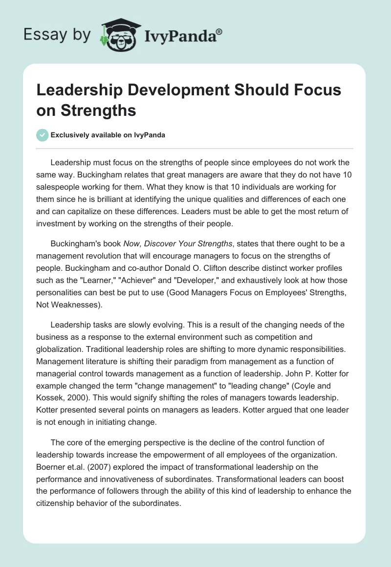 Leadership Development Should Focus on Strengths. Page 1