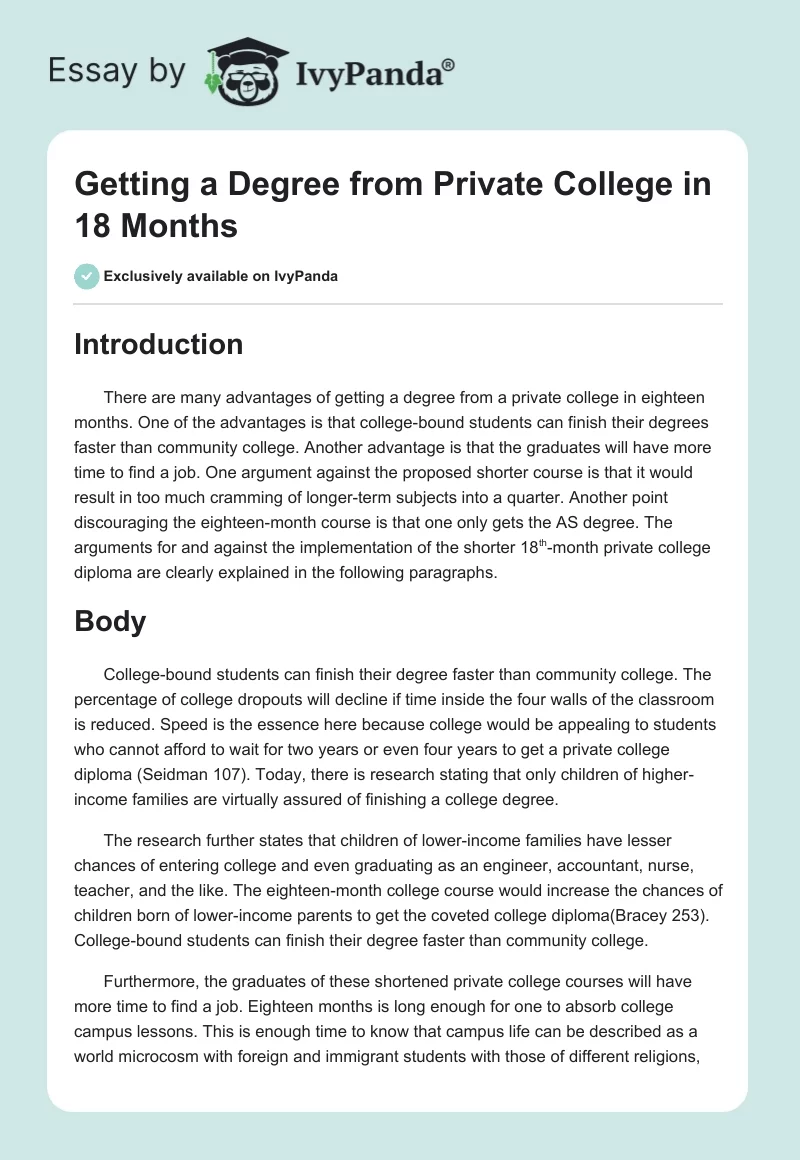 Getting a Degree from Private College in 18 Months. Page 1