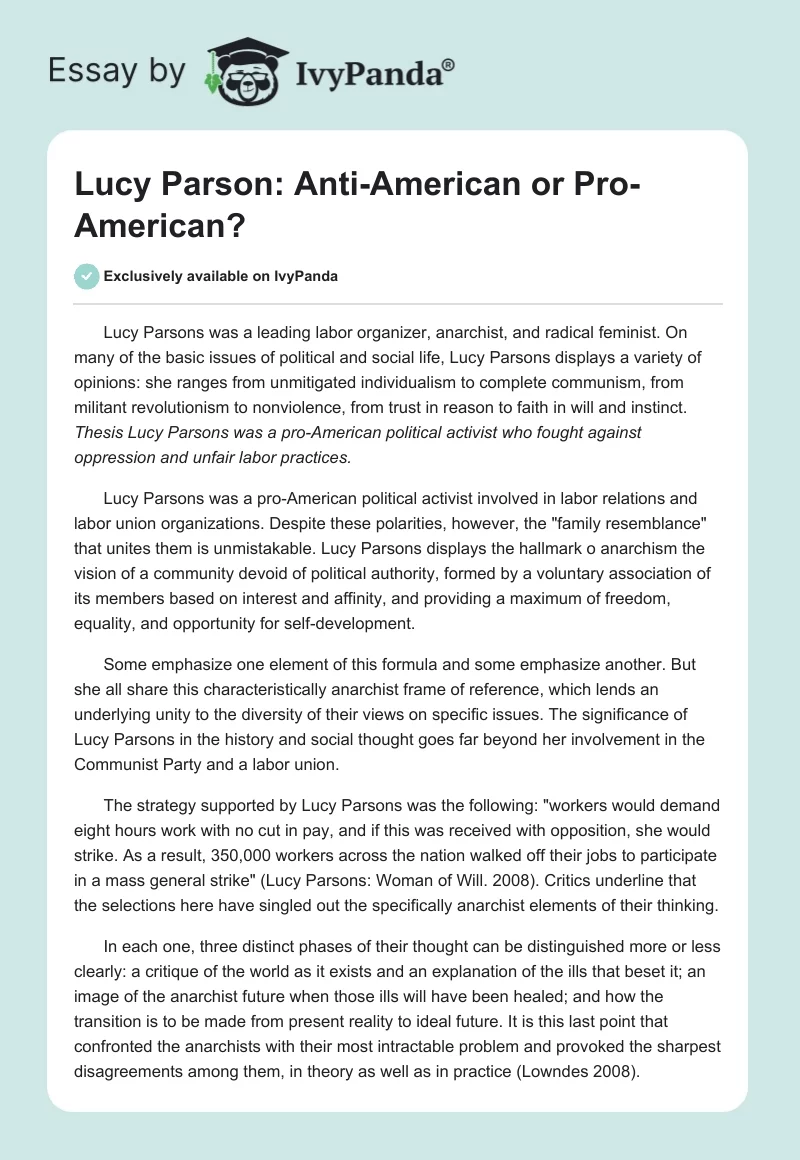 Lucy Parson: Anti-American or Pro-American?. Page 1