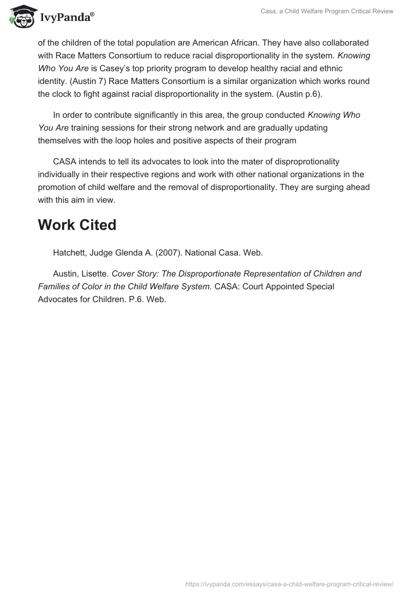 Casa, a Child Welfare Program Critical Review. Page 2