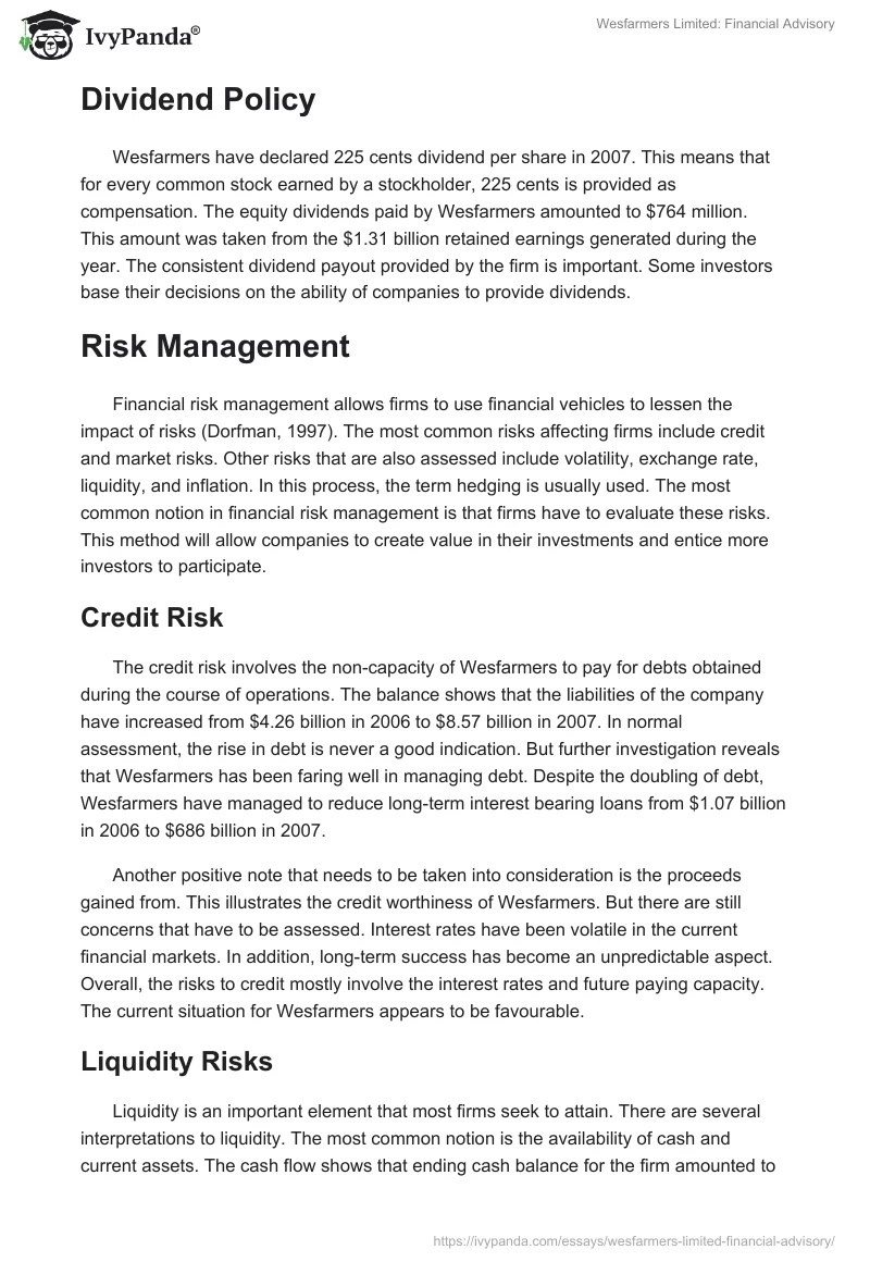 Wesfarmers Limited: Financial Advisory. Page 4