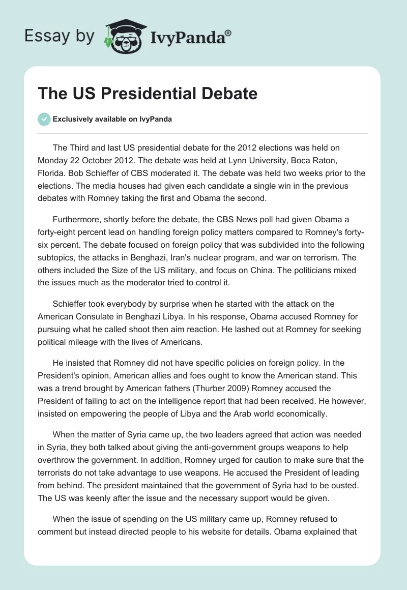 The US Presidential Debate. Page 1