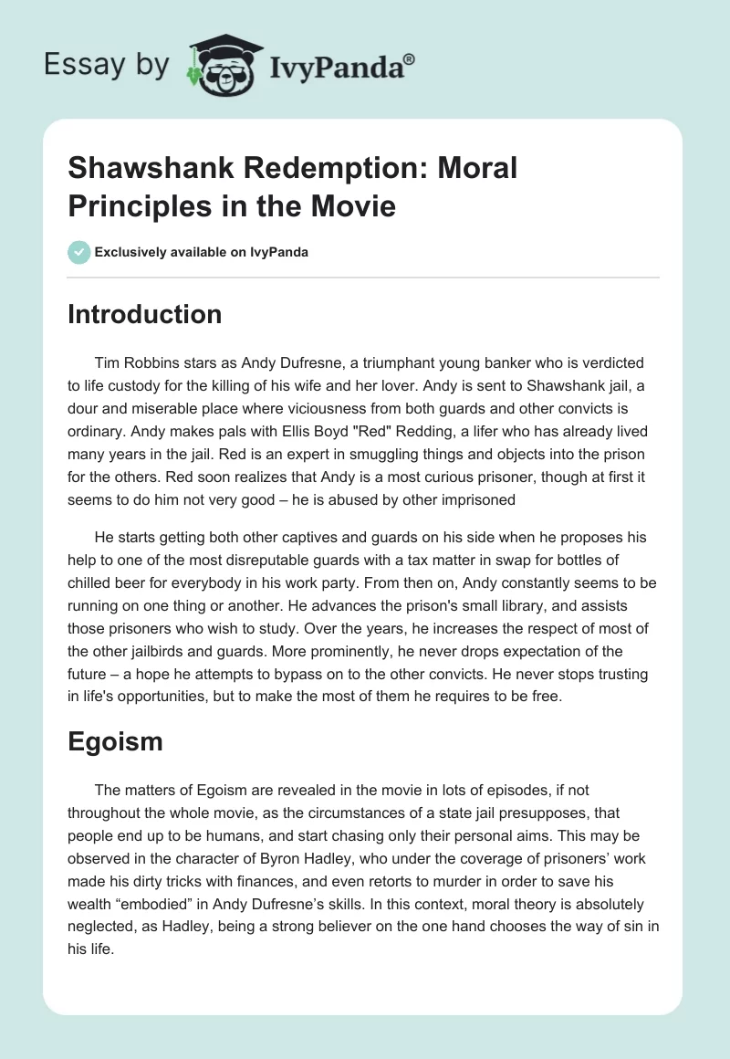 Shawshank Redemption: Moral Principles in the Movie. Page 1