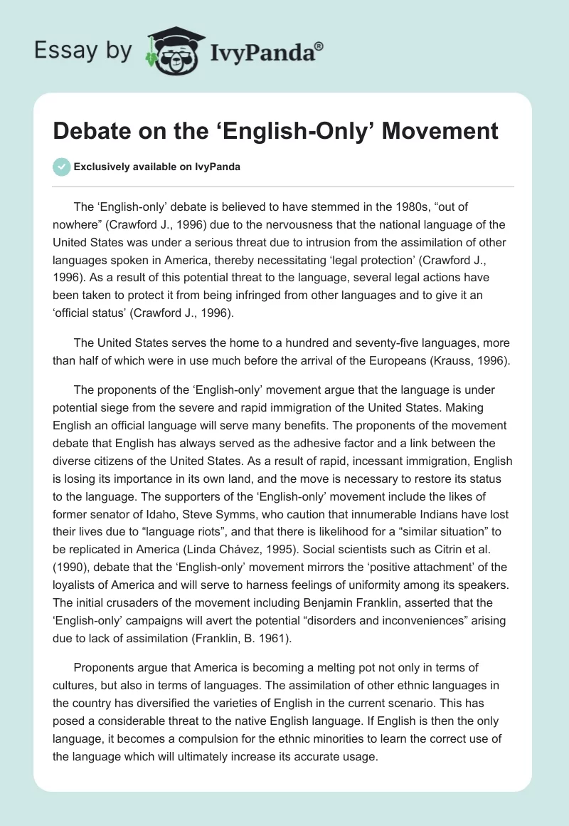 Debate on the ‘English-Only’ Movement. Page 1