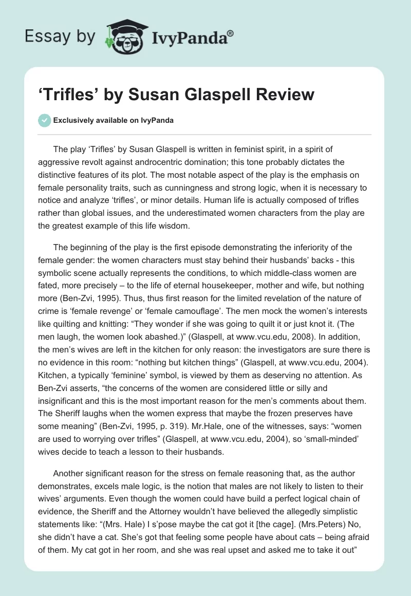 ‘Trifles’ by Susan Glaspell Review. Page 1