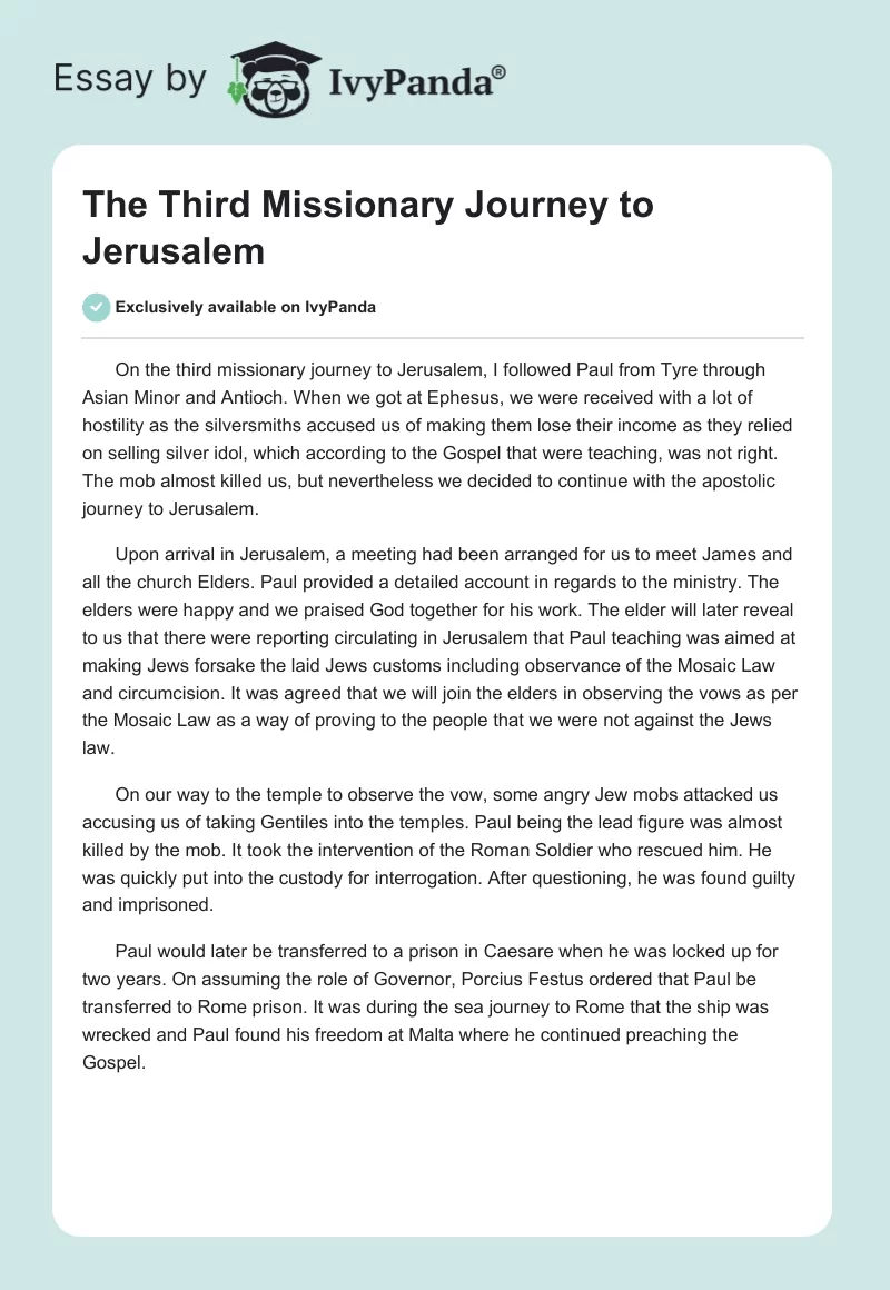 The Third Missionary Journey to Jerusalem. Page 1