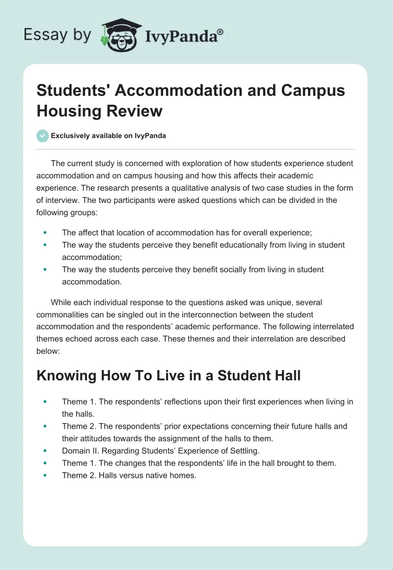 Students' Accommodation and Campus Housing Review. Page 1