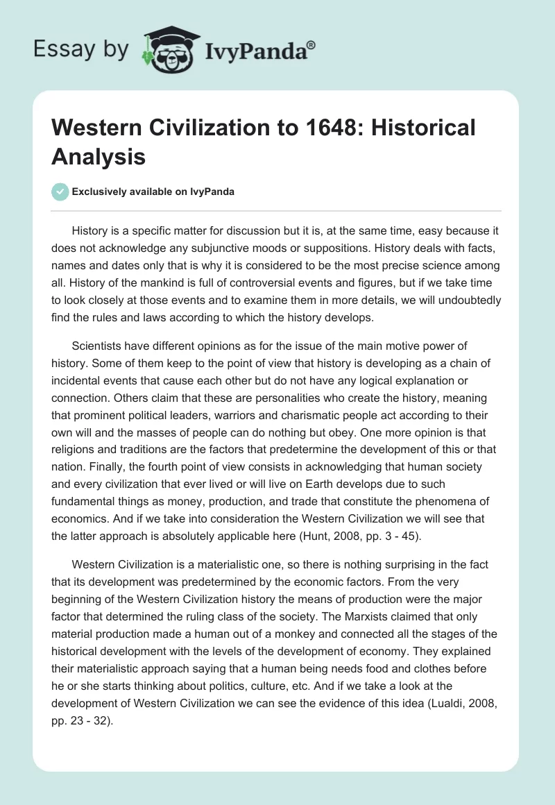 Western Civilization to 1648: Historical Analysis. Page 1