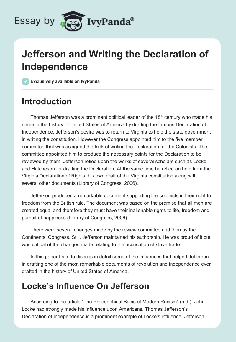 Jefferson and Writing the Declaration of Independence. Page 1