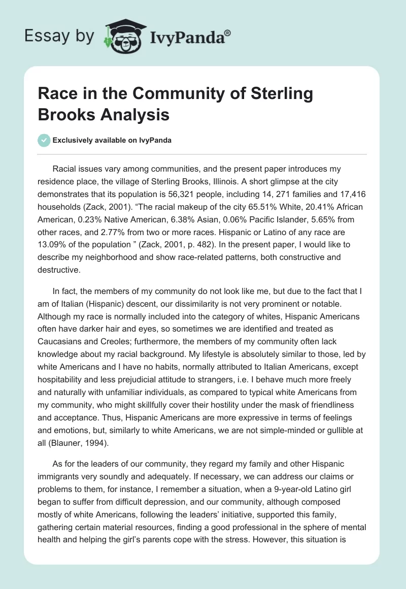 Race in the Community of Sterling Brooks Analysis. Page 1