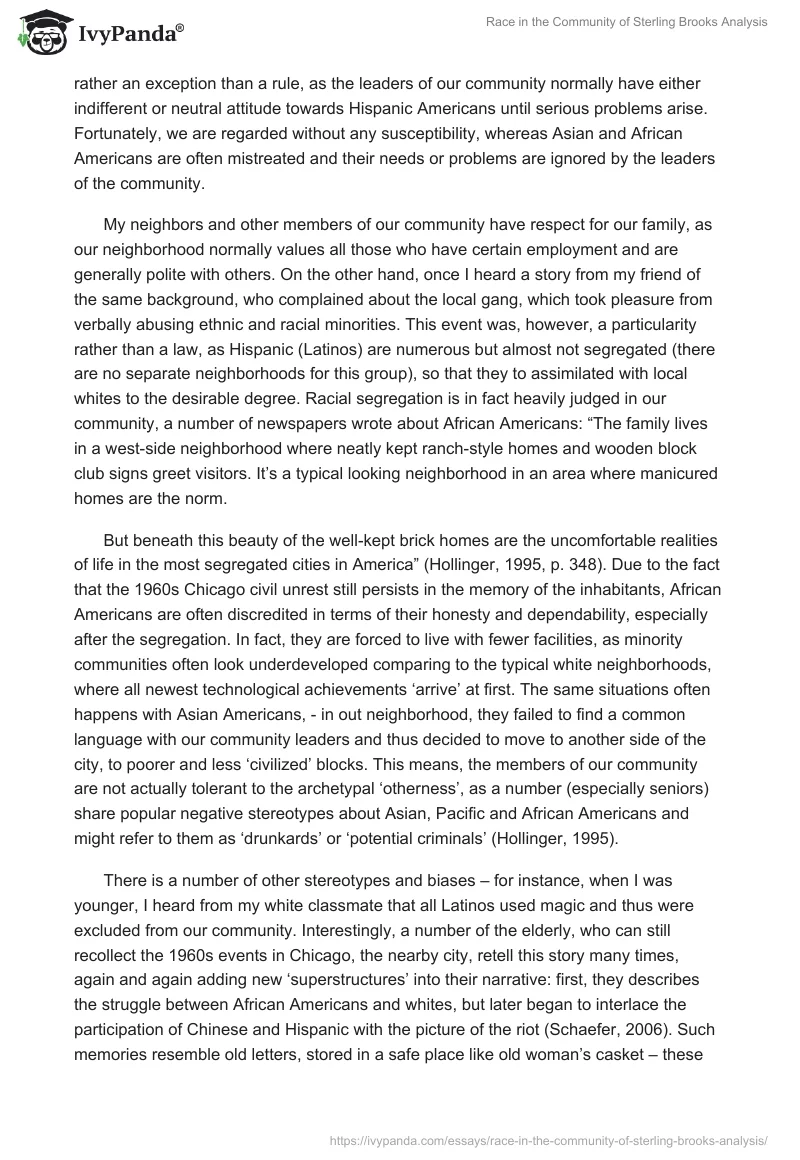 Race in the Community of Sterling Brooks Analysis. Page 2