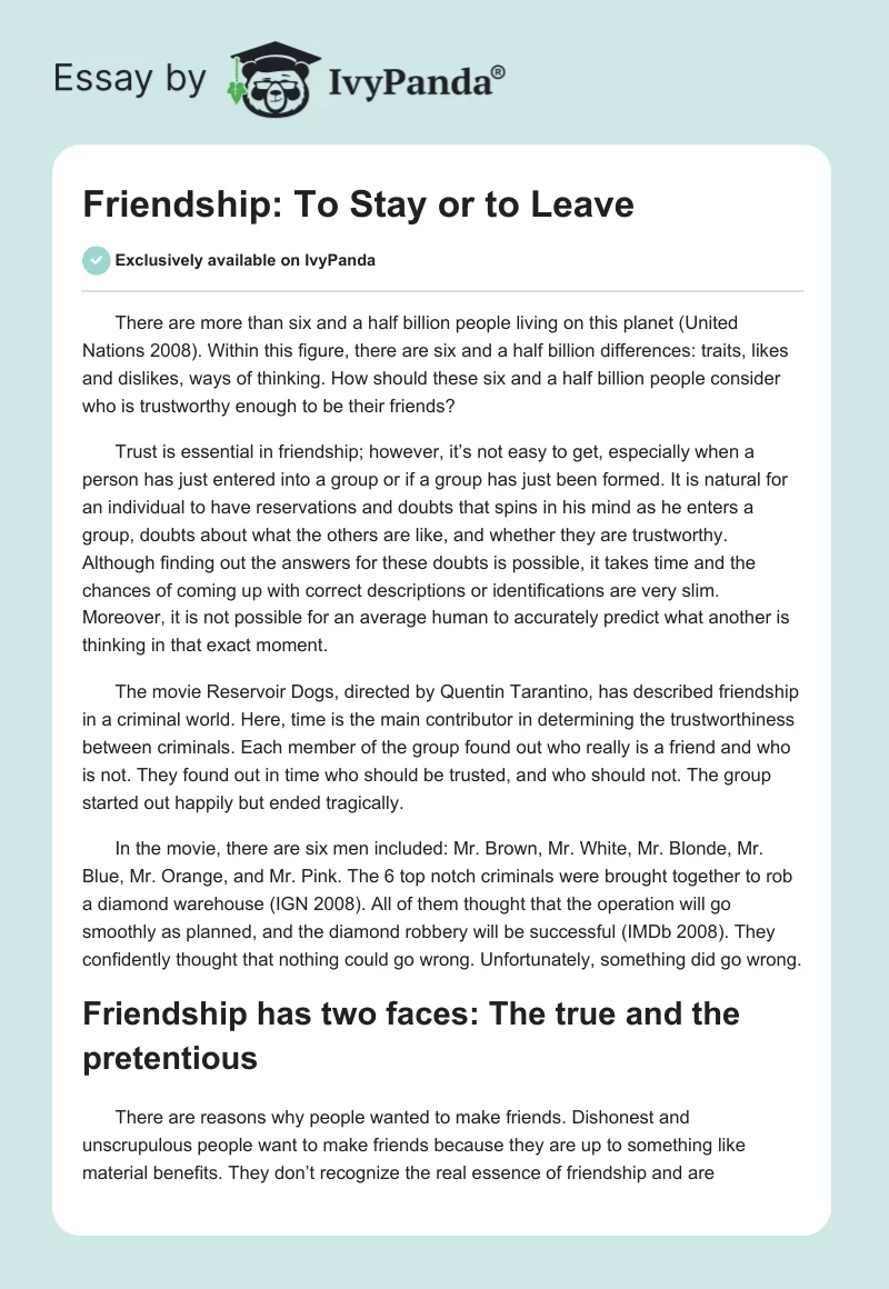 Friendship: To Stay or to Leave. Page 1