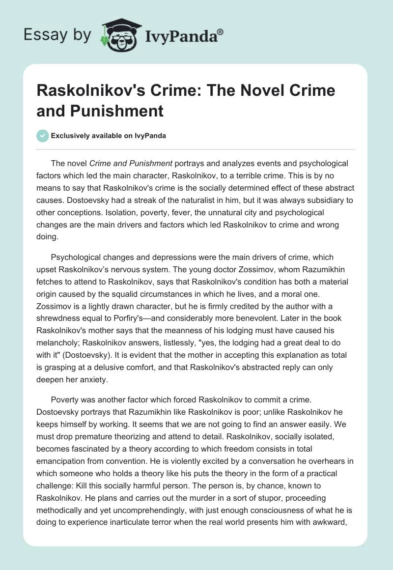 Raskolnikov's Crime: The Novel Crime and Punishment. Page 1