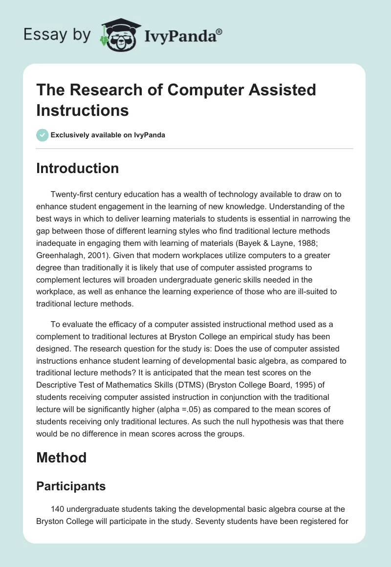 The Research of Computer Assisted Instructions. Page 1