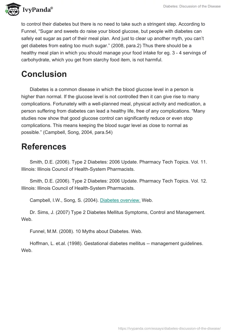 Diabetes: Discussion of the Disease. Page 5