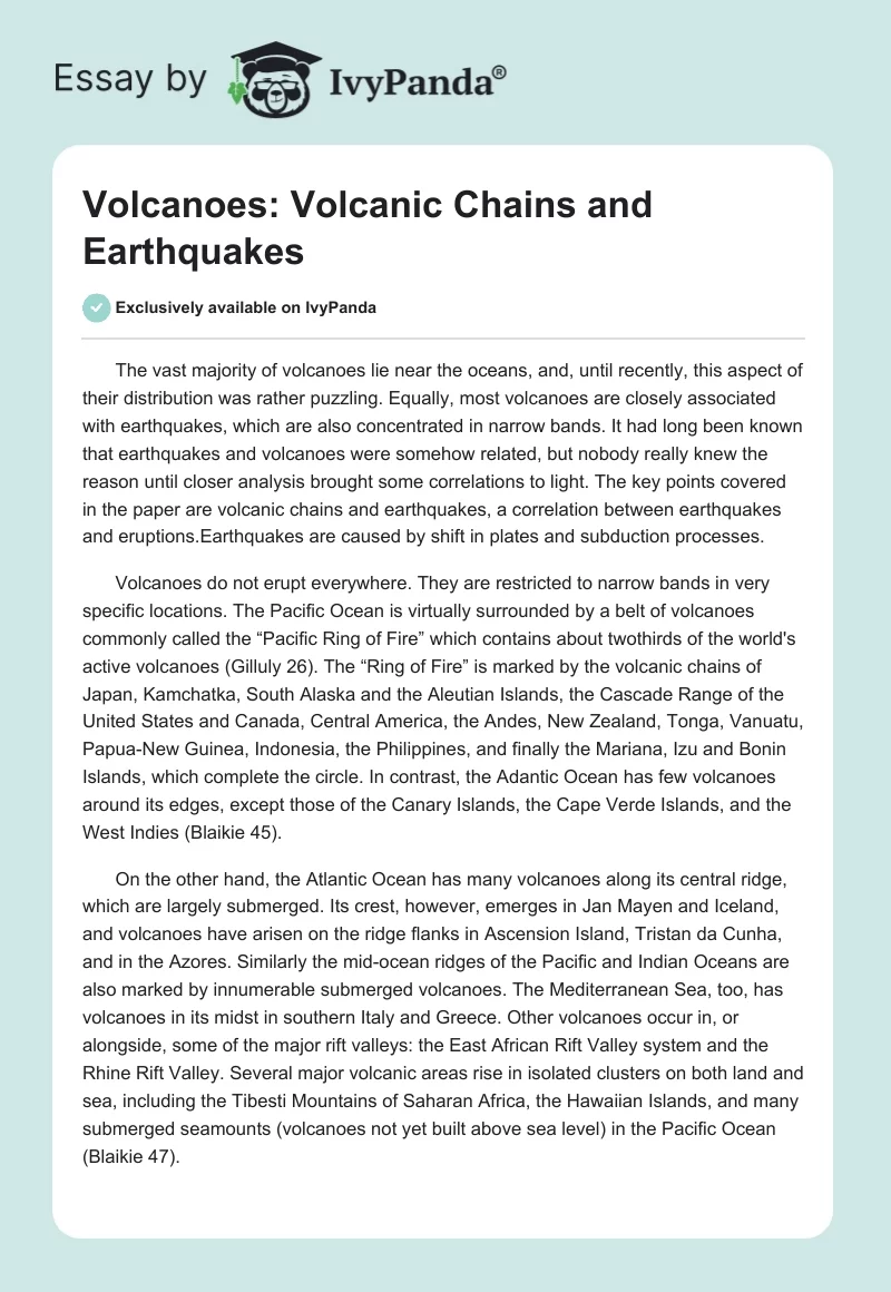 Volcanoes: Volcanic Chains and Earthquakes. Page 1