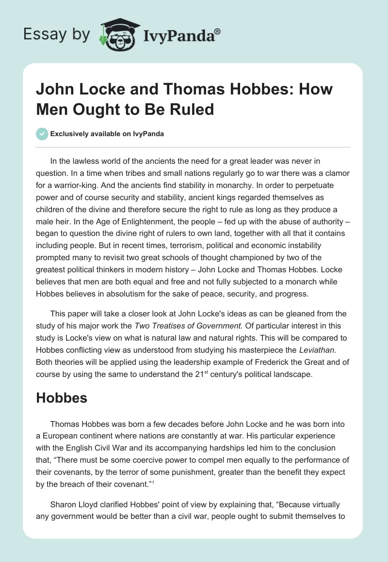 John Locke and Thomas Hobbes: How Men Ought to Be Ruled. Page 1