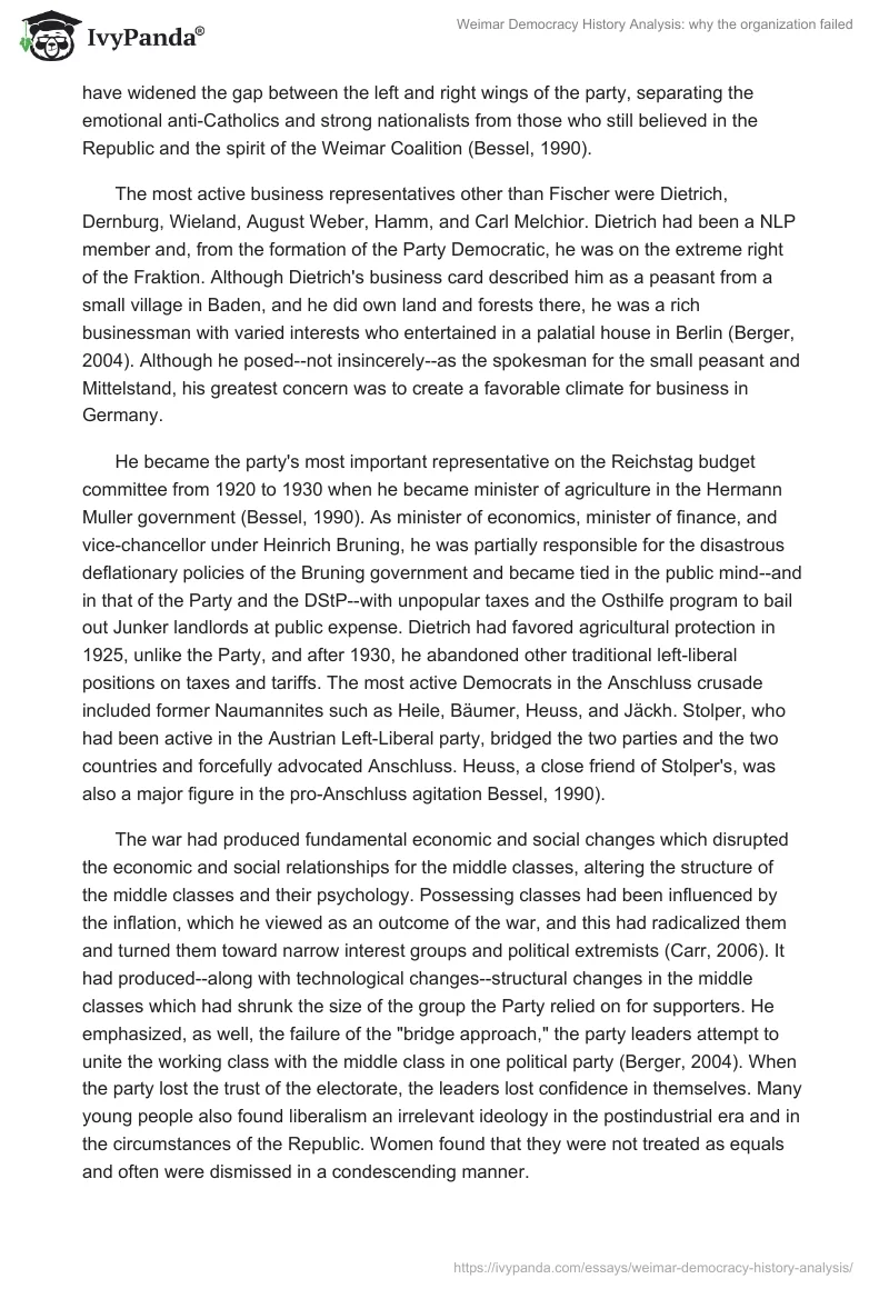Weimar Democracy History Analysis: Why the Organization Failed. Page 2