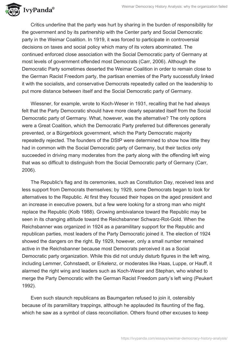 Weimar Democracy History Analysis: Why the Organization Failed. Page 3