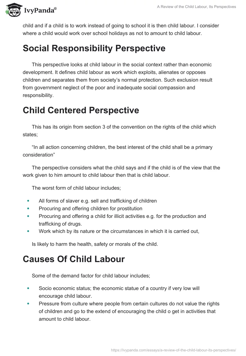 A Review of the Child Labour, Its Perspectives. Page 2