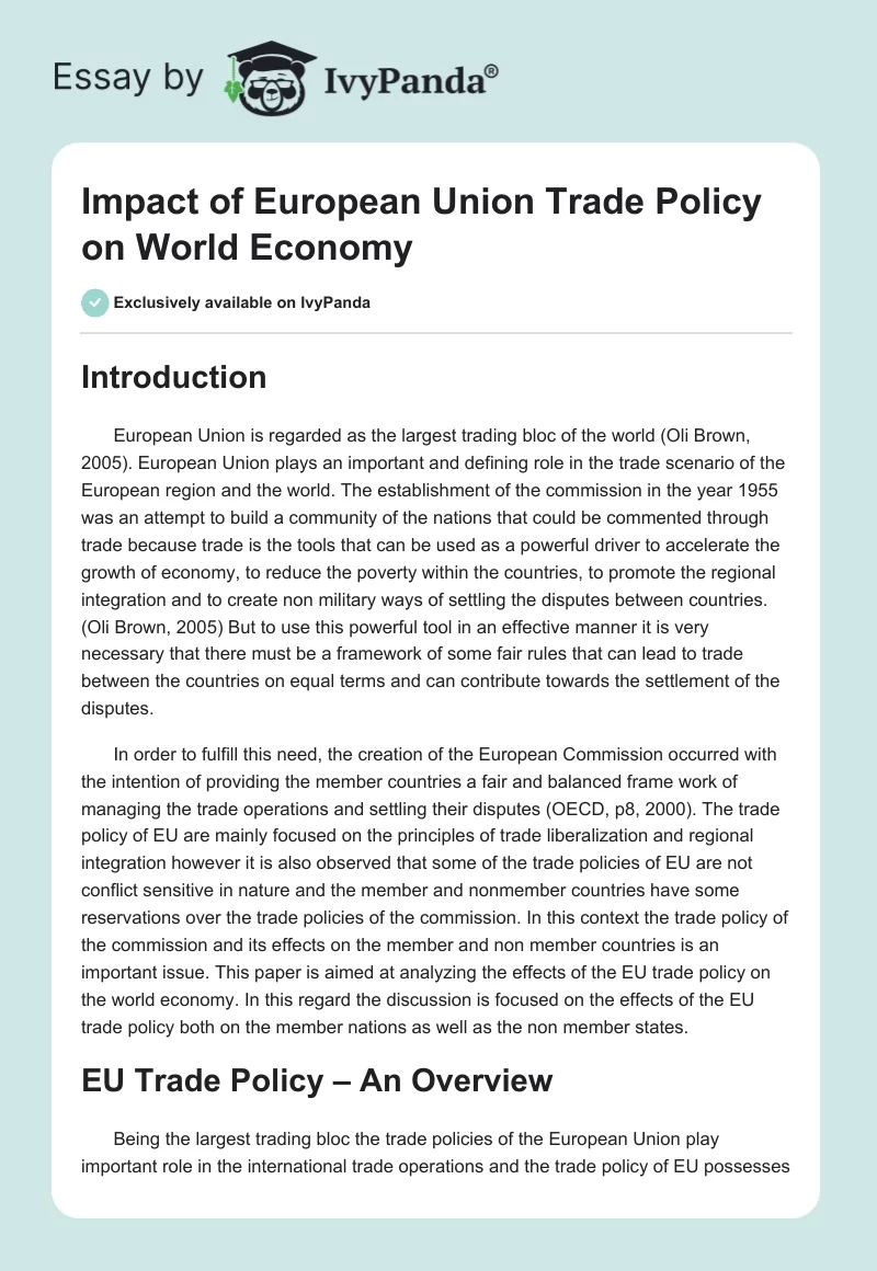 Impact of European Union Trade Policy on World Economy. Page 1