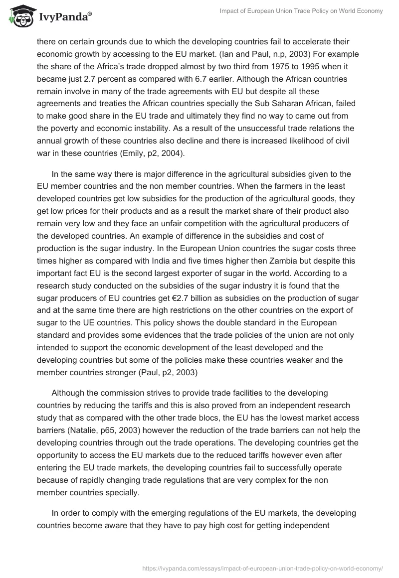 Impact of European Union Trade Policy on World Economy. Page 5