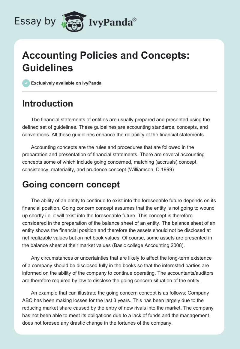 Accounting Policies and Concepts: Guidelines. Page 1