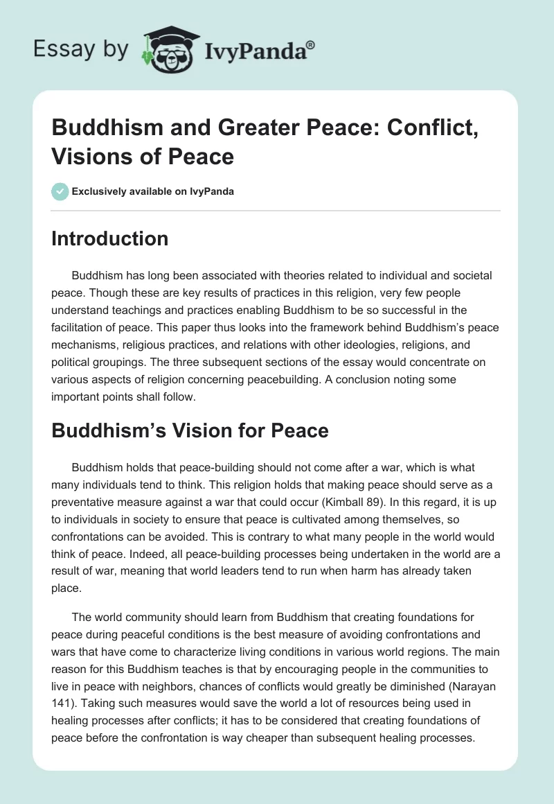 Buddhism and Greater Peace: Conflict, Visions of Peace. Page 1