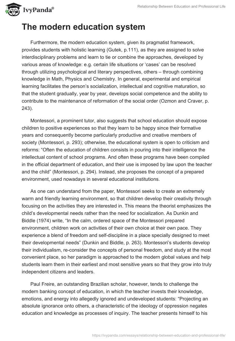 Relationship Between Education and Professional Life. Page 2