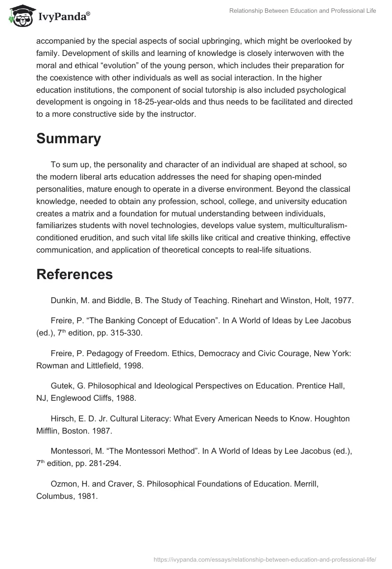 Relationship Between Education and Professional Life. Page 4