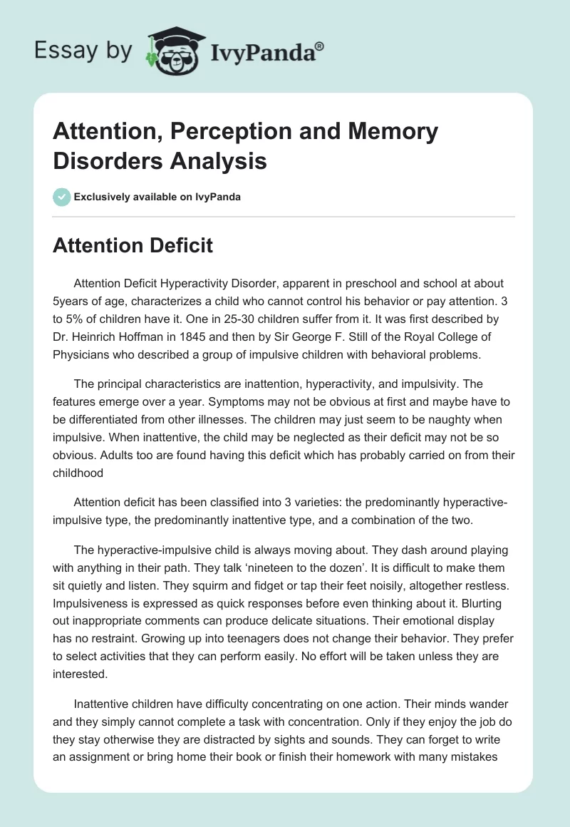 Attention, Perception and Memory Disorders Analysis. Page 1