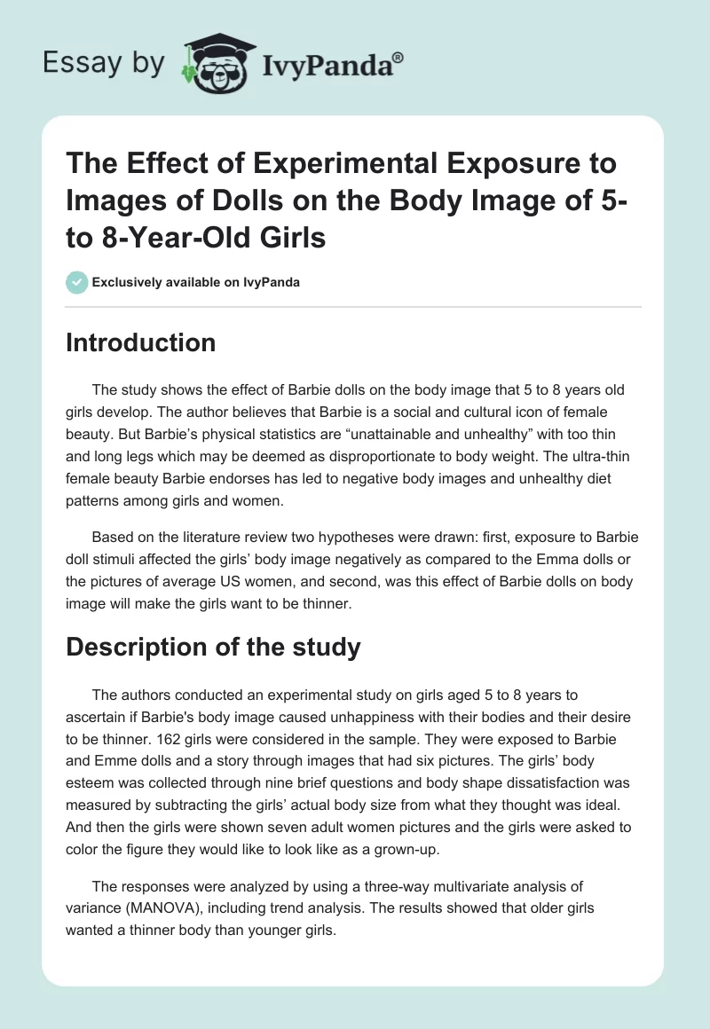 The Effect of Experimental Exposure to Images of Dolls on the Body Image of 5- to 8-Year-Old Girls. Page 1