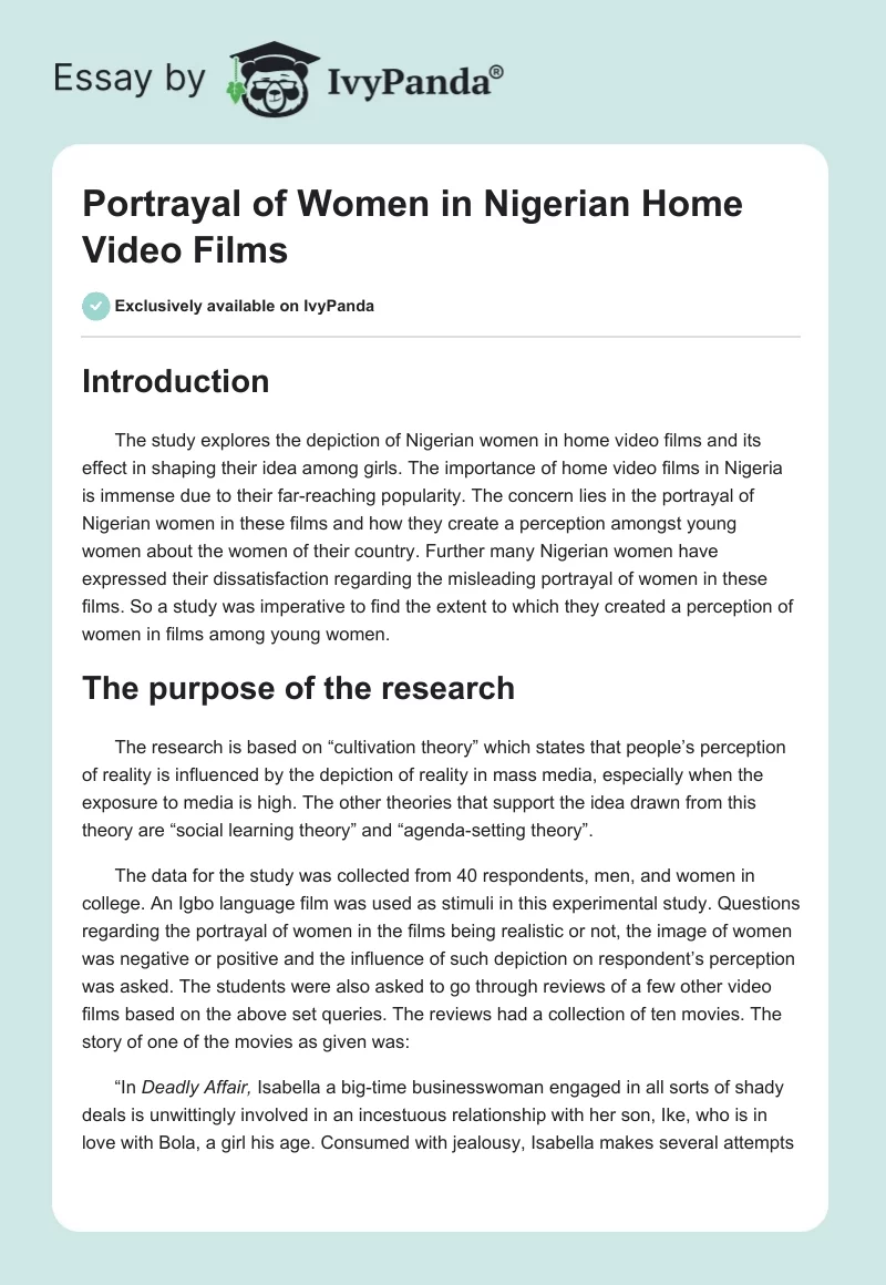 Portrayal of Women in Nigerian Home Video Films. Page 1